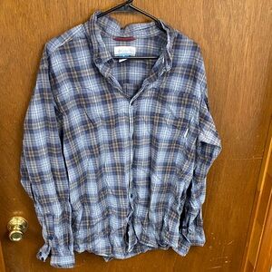 Columbia Men's Casual Blue and Brown Plaid Shirt